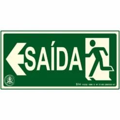 Placa Sinalização Saída Pictografada Seta Pra Esquerda S14 Fotoluminescente
